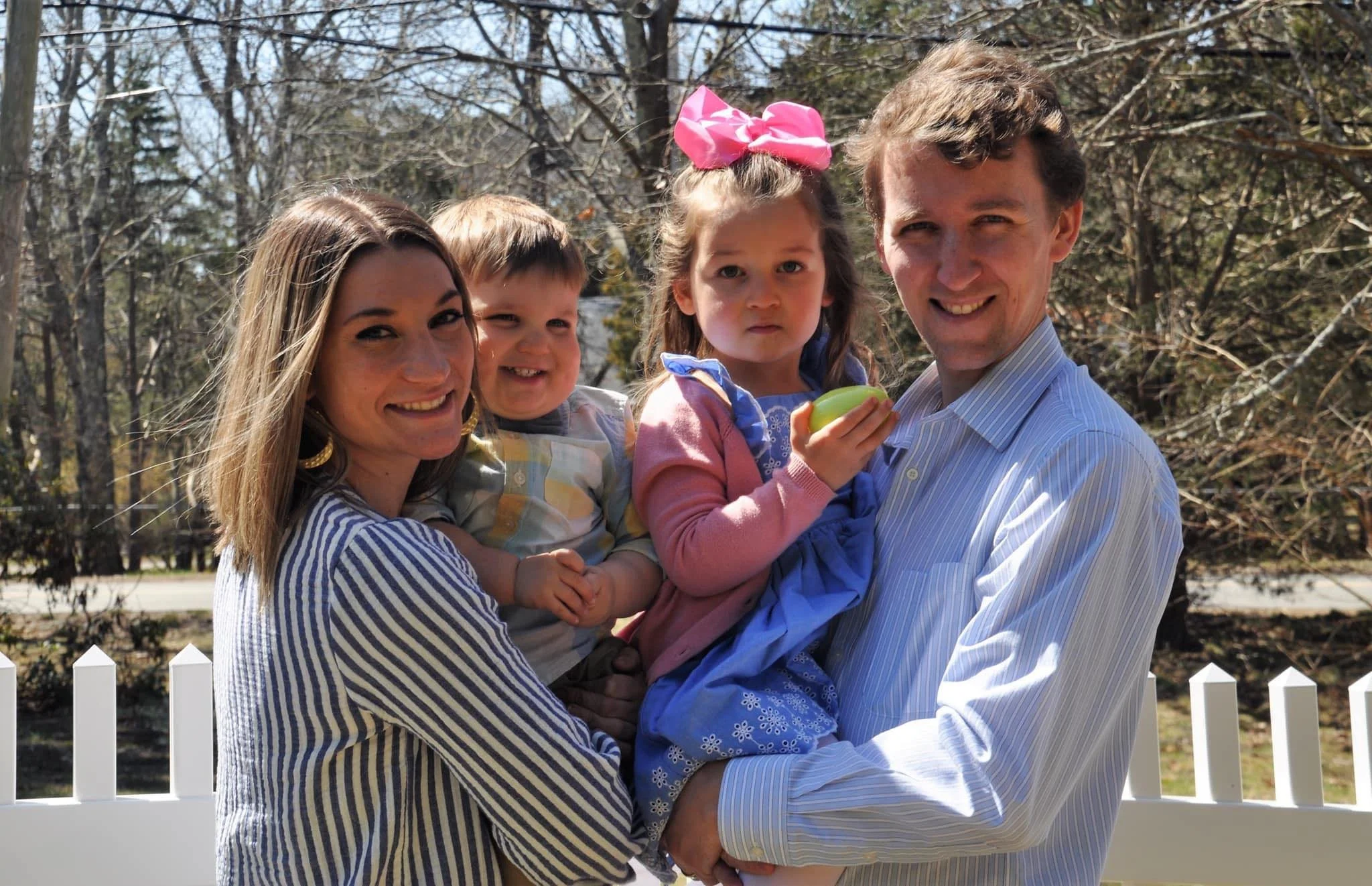 15450549 Lindsay Clancy social media - photos show Lindsay, her husband and their 3 children. Surviving child is pixelated. TO GO WITH: 11677093 Two children, aged five and three, are found dead and in Massachusetts home and eight-month-old baby is treated for injuries in hospital - as cops investigate woman as suspect after she jumped out of window when officers arrived